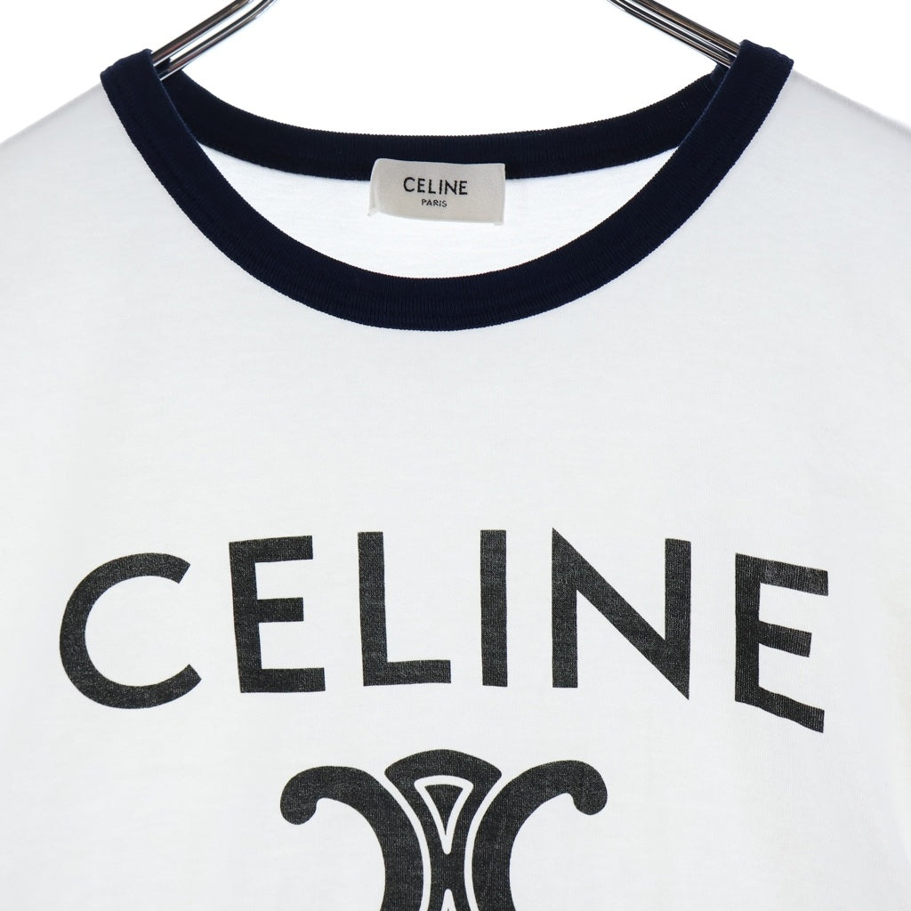 CELINE(セリーヌ) トリオンフ リンガー半袖ロゴTシャツ カットソー ホワイト #XS レディース