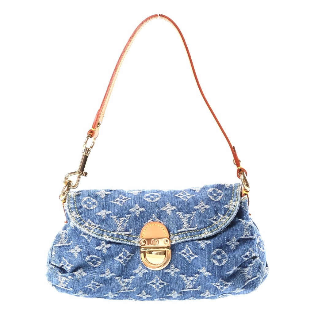 LOUIS VUITTON(ルイヴィトン) モノグラムデニム ミニプリーティ ハンドバッグ ワンショルダーバッグ インディゴブルー デニム×レザー M95050 ゴールド金具 レディース