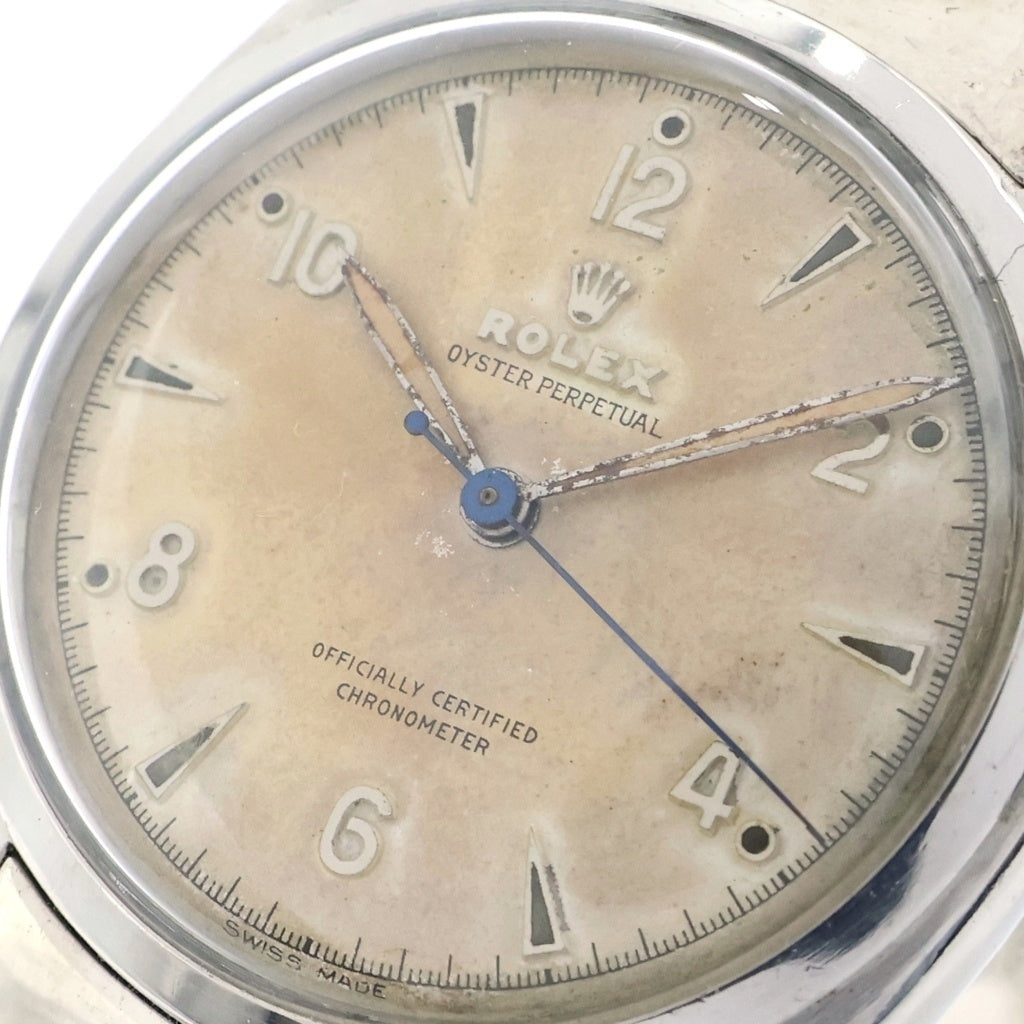 ROLEX(ロレックス) ×CHROME HEARTS フローラル クラシックチェーン ウォッチブレスレット オイスターパーペチュアル セミバブルバック シルバー文字盤 SS×SV/AT オートマ 自動巻き 腕時計 シルバー 6084