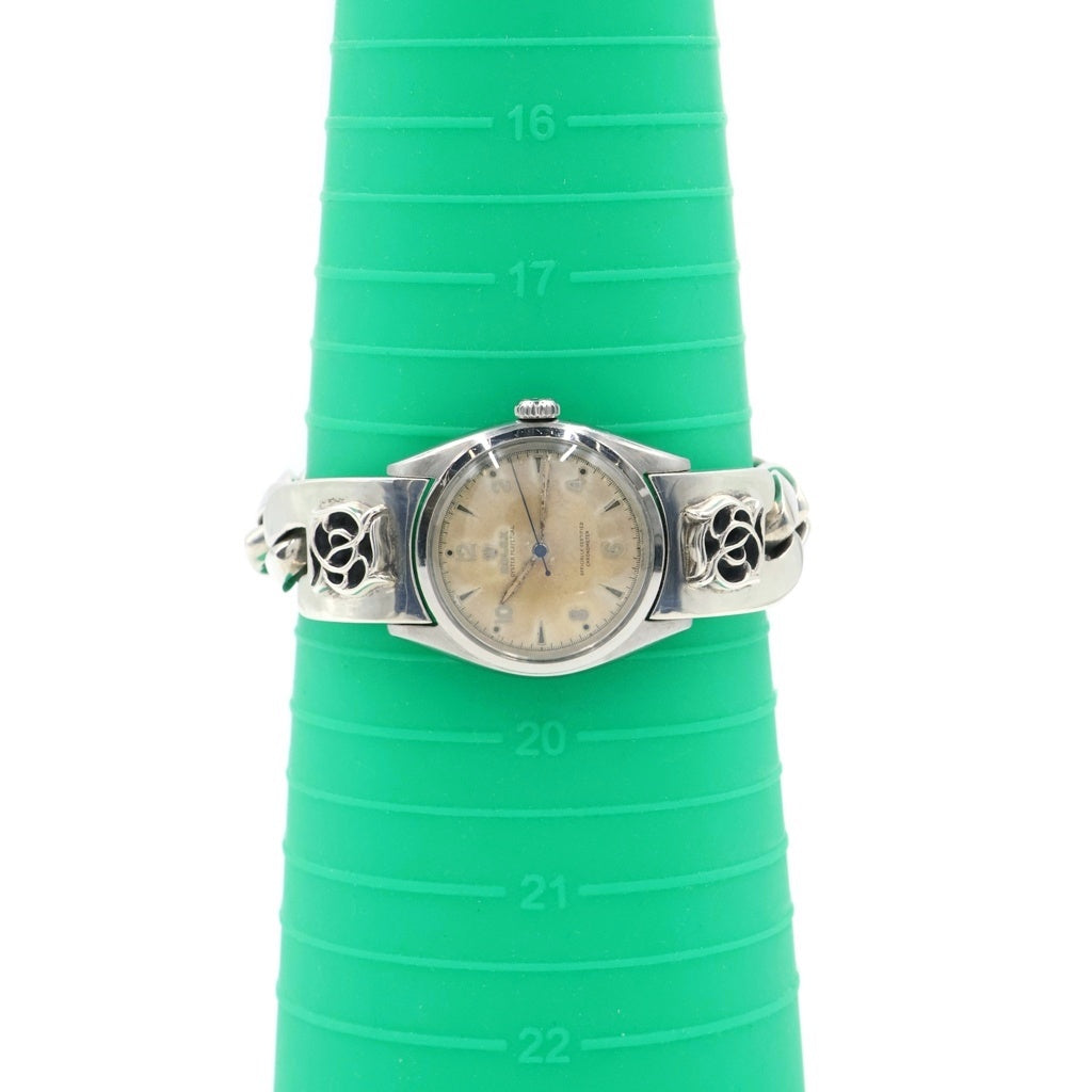 ROLEX(ロレックス) ×CHROME HEARTS フローラル クラシックチェーン ウォッチブレスレット オイスターパーペチュアル セミバブルバック シルバー文字盤 SS×SV/AT オートマ 自動巻き 腕時計 シルバー 6084
