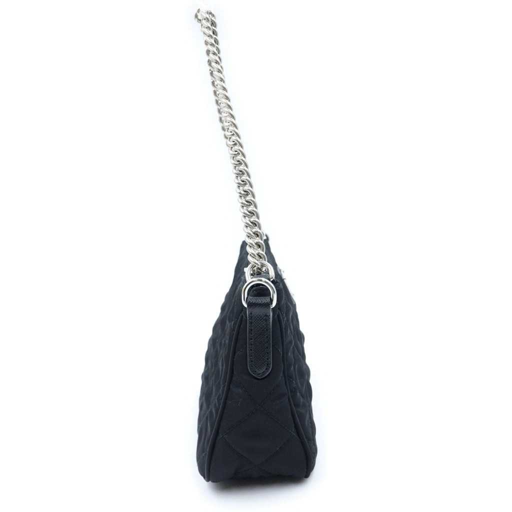 PRADA(プラダ) トライアングルロゴ テスート ナイロン 2WAY キルティング チェーンショルダーバッグ ハンドバッグ ブラック 1BH026 レディース