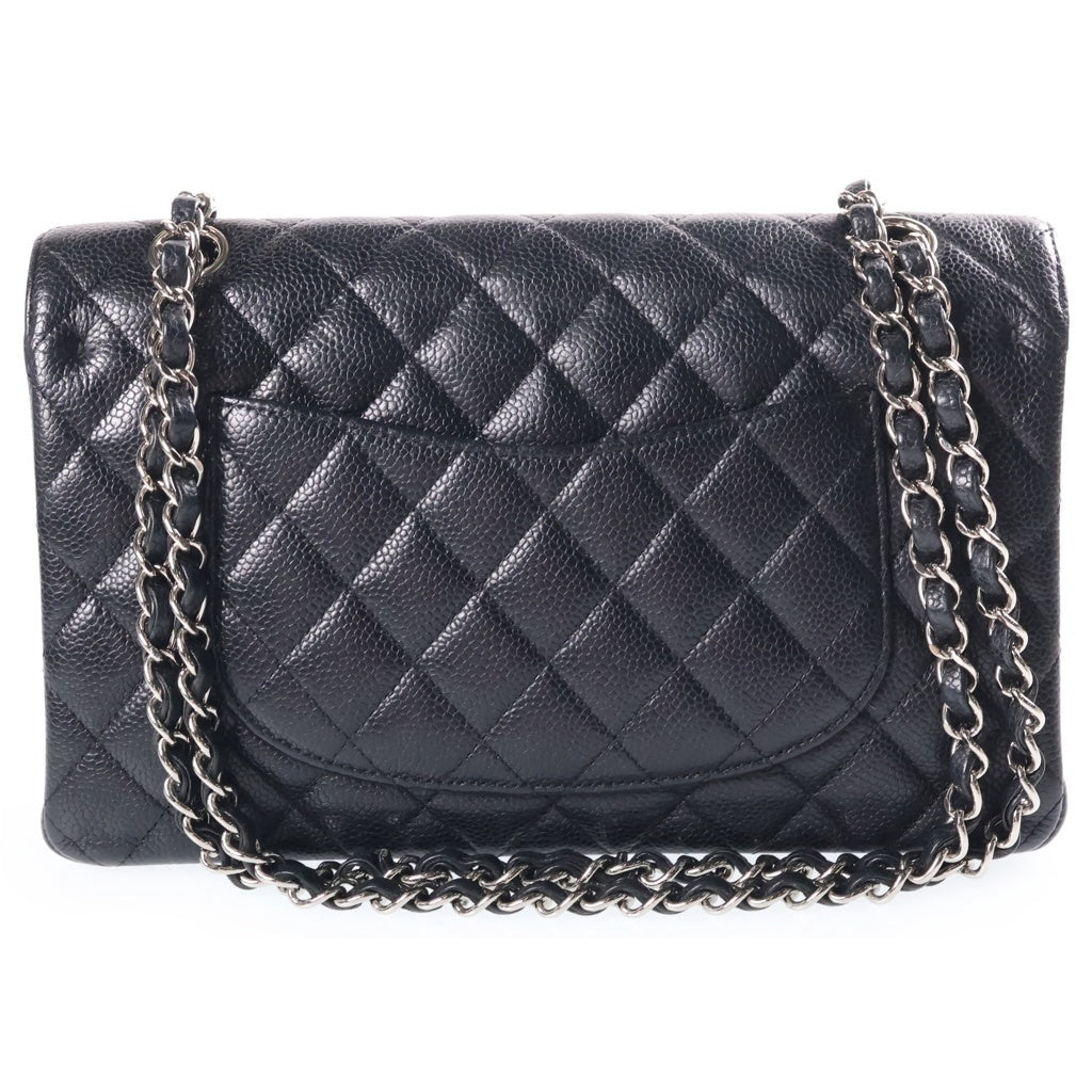 CHANEL(シャネル) マトラッセ25 Wフラップ Wチェーン19番台 チェーンショルダーバッグ ブラック キャビアスキン A01112 シルバー金具 レディース