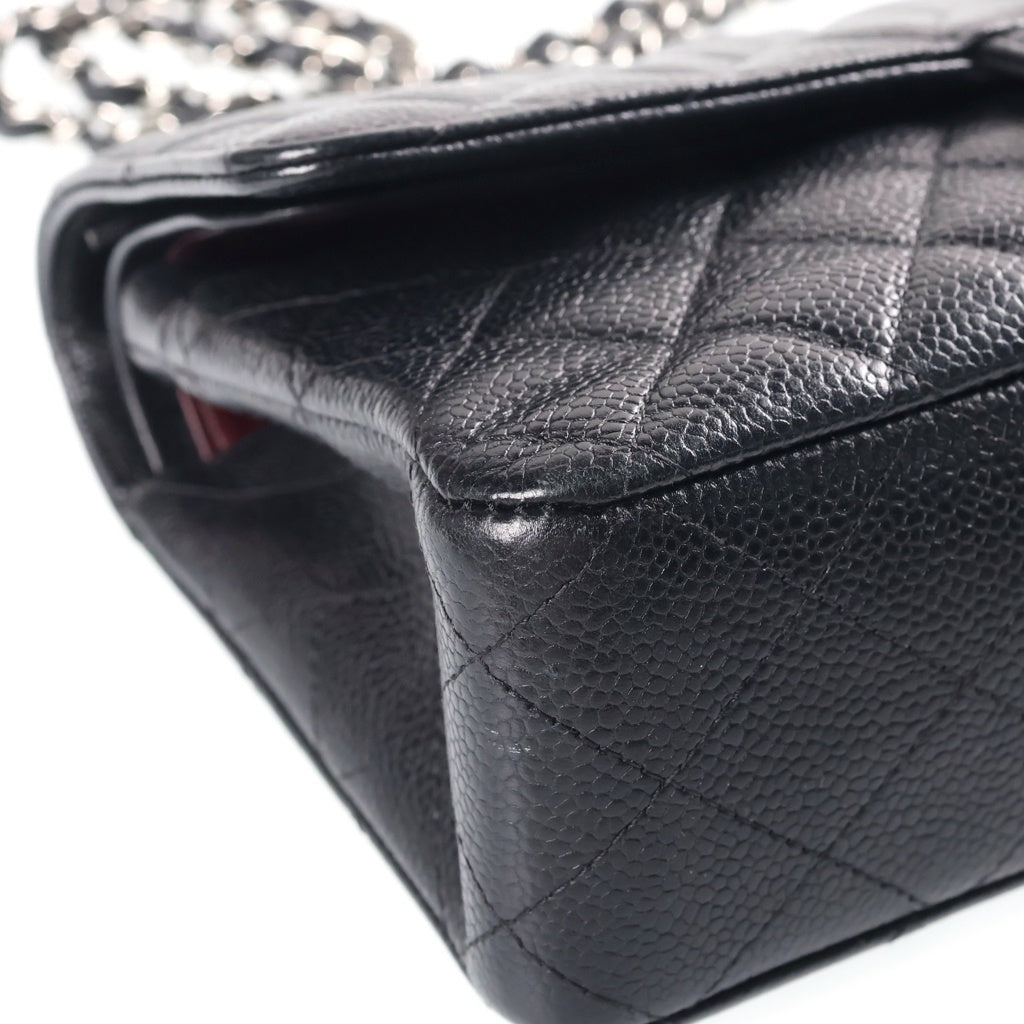 CHANEL(シャネル) マトラッセ25 Wフラップ Wチェーン19番台 チェーンショルダーバッグ ブラック キャビアスキン A01112 シルバー金具 レディース