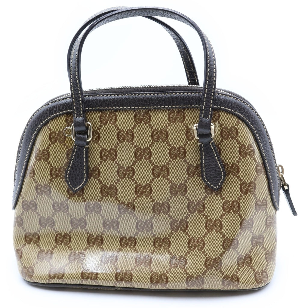 GUCCI(グッチ) GGクリスタル 2wayハンドバッグ ショルダーバッグ ベージュ×ブラウン ビニール×レザー 341504 ゴールド金具 レディース