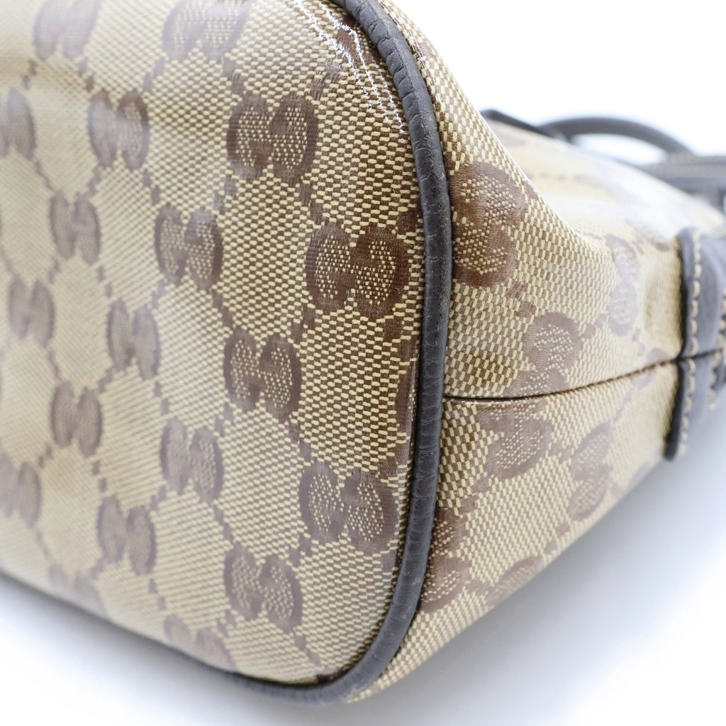 GUCCI(グッチ) GGクリスタル 2wayハンドバッグ ショルダーバッグ ベージュ×ブラウン ビニール×レザー 341504 ゴールド金具 レディース