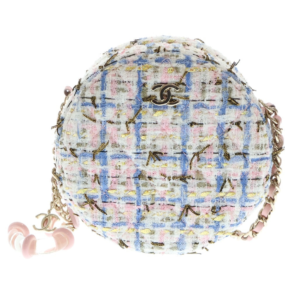 CHANEL(シャネル) マトラッセ ツイード ラウンド チェーンショルダーバッグ マルチカラー ゴールド金具 ココマーク
