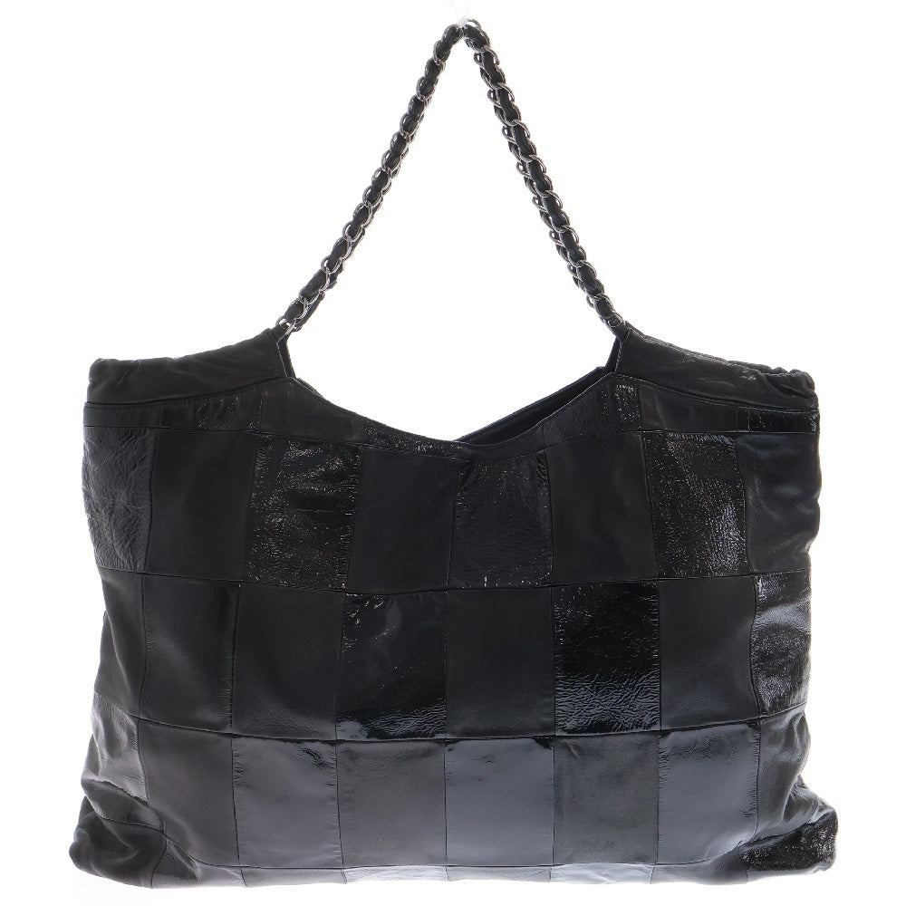 CHANEL(シャネル) ココマーク パッチワーク チェーントートバッグ パテント×レザー シルバー金具 ブラック