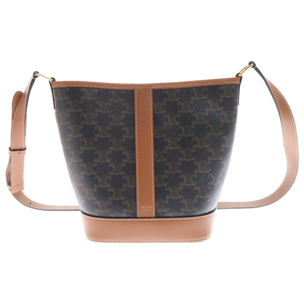 CELINE(セリーヌ) セリーヌ トリオンフ スモールバケット ショルダーバッグ ブラウン PVC ハンドバッグ ゴールド金具 別売チャーム付き