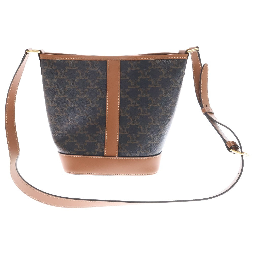 CELINE(セリーヌ) セリーヌ トリオンフ スモールバケット ショルダーバッグ ブラウン PVC ハンドバッグ ゴールド金具 別売チャーム付き