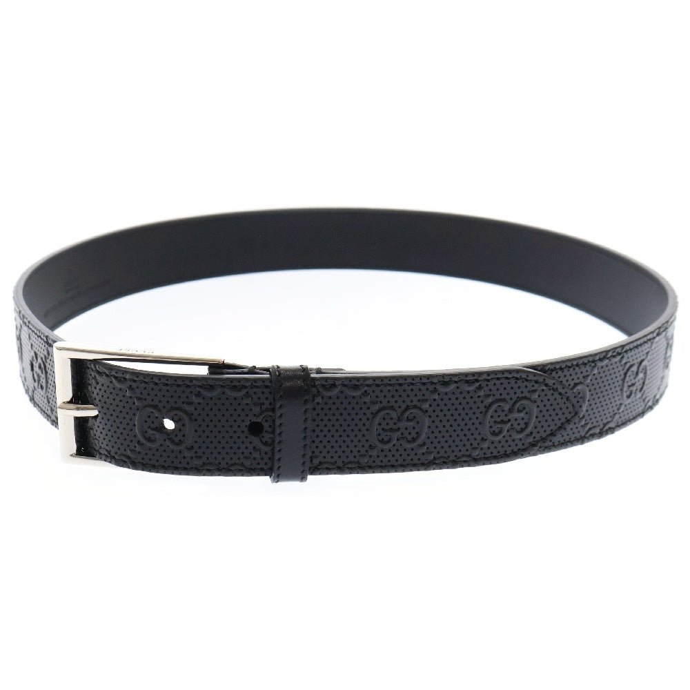 GUCCI(グッチ) ダブルG シグネチャー スクエア バックル ベルト ブラックレザー シルバー金具 474313