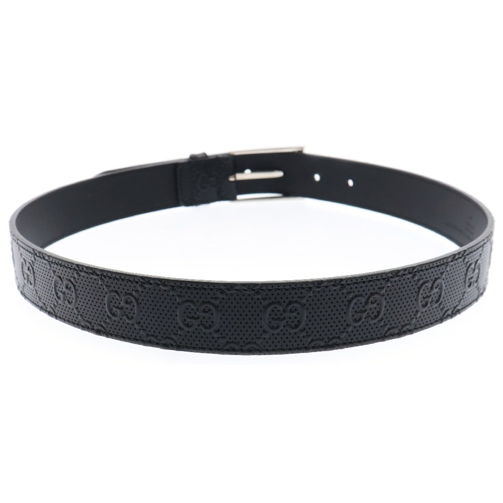 GUCCI(グッチ) ダブルG シグネチャー スクエア バックル ベルト ブラックレザー シルバー金具 474313