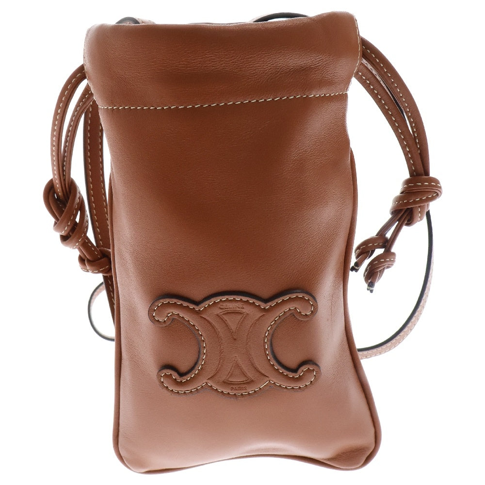 CELINE(セリーヌ) キュイル トリオンフ ドローストリング ショルダー付 レザー モバイルポーチ ブラウン 10L163ETK.04LU