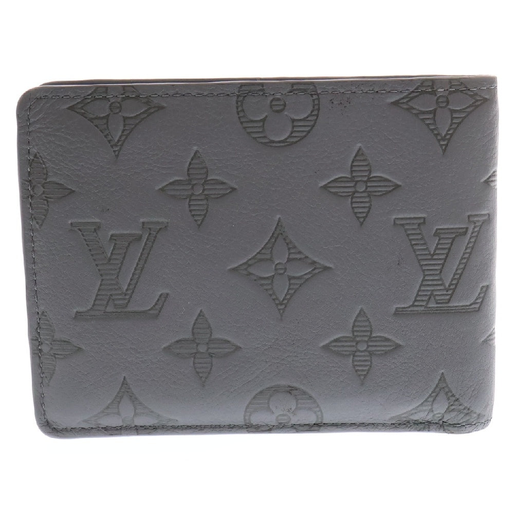 LOUIS VUITTON(ルイヴィトン) モノグラム シャドウ ポルトフォイユ ミュルティプル レザー二つ折り財布 グレー M81383