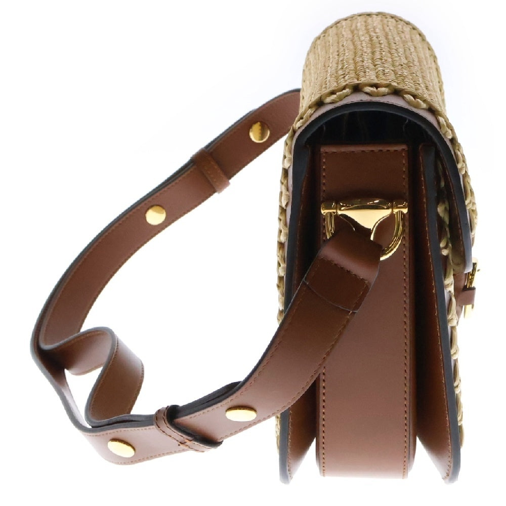 GUCCI(グッチ) ホースビット1955 ショルダーバッグ ラフィア ブラウン レザー×ストロー 602204