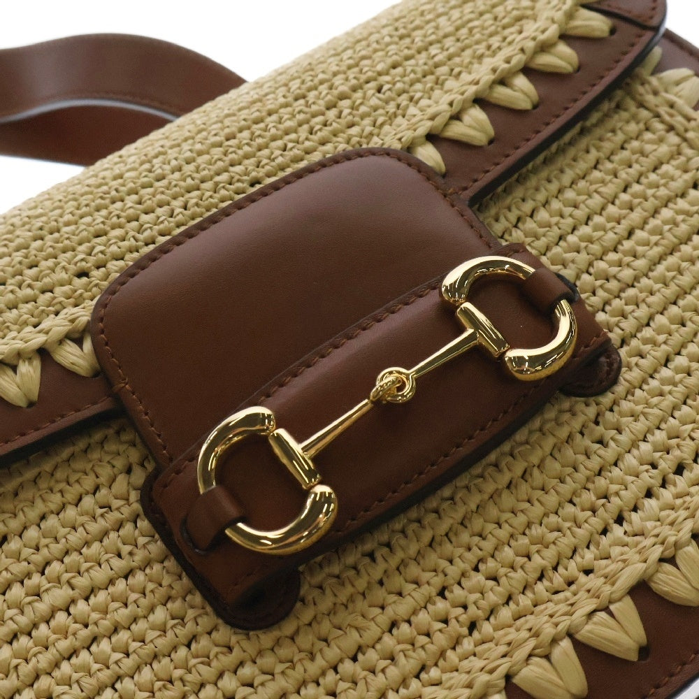 GUCCI(グッチ) ホースビット1955 ショルダーバッグ ラフィア ブラウン レザー×ストロー 602204