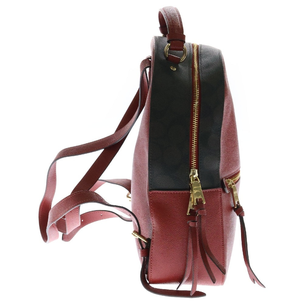 COACH(コーチ) シグネチャー ロゴ レザー バックパック リュック ブラウン×レッド 76622