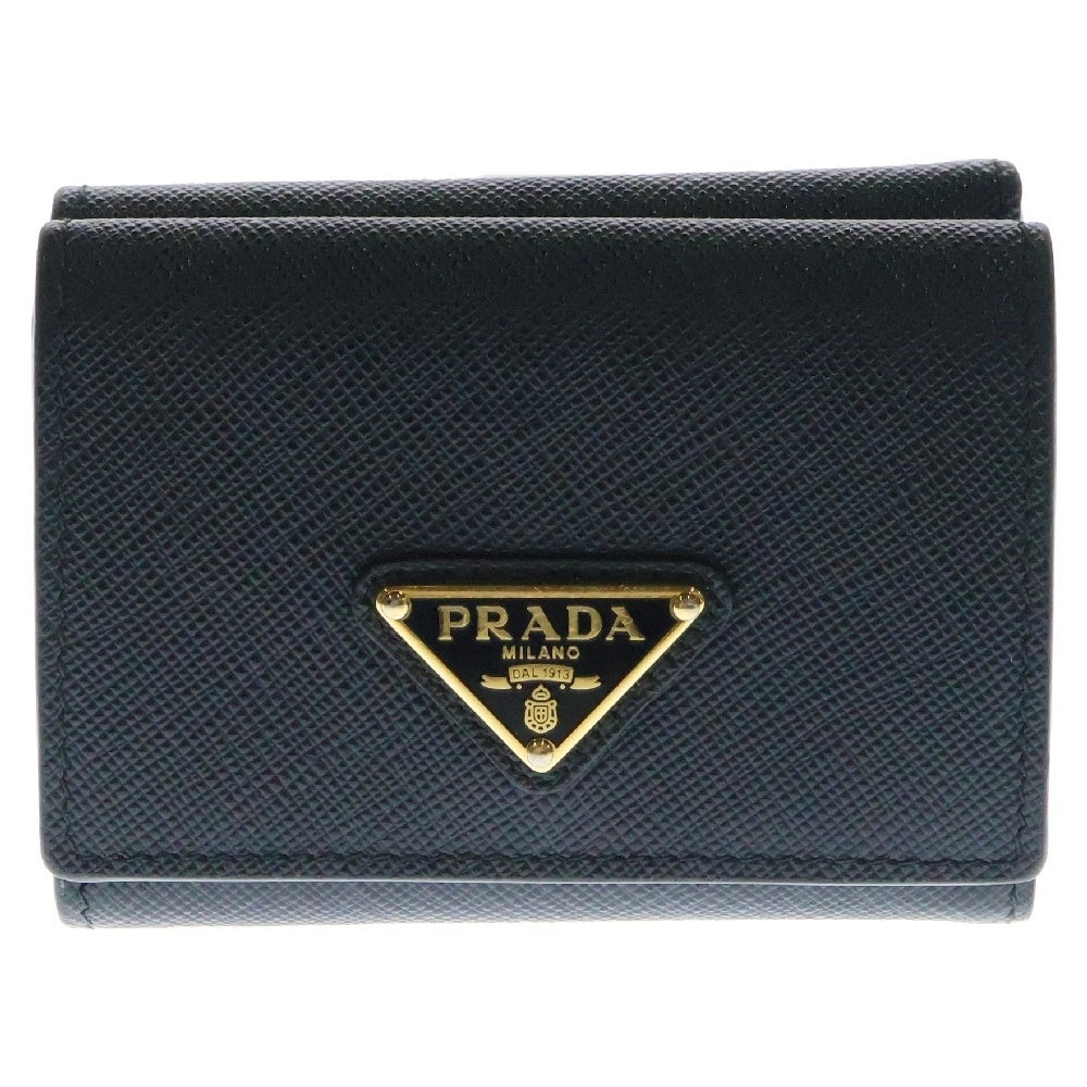 PRADA(プラダ) サフィアーノ 3つ折り財布 ブラウン レザー コンパクトウォレット トライアングルロゴ