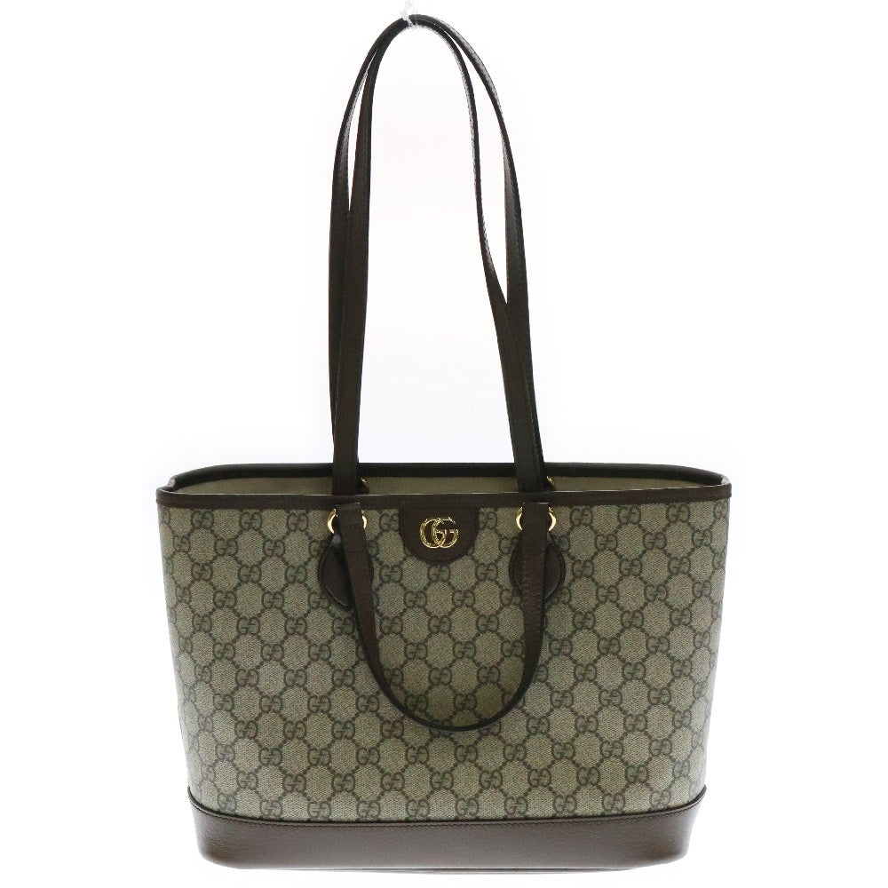 GUCCI(グッチ) GGスプリーム ダブルGミディアム トートバッグ PVC×レザー ベージュ×ブラウン 765043