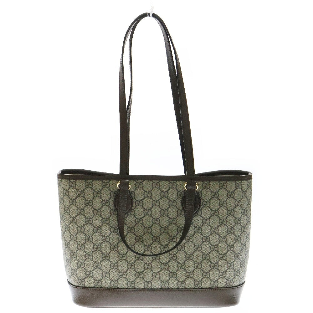 GUCCI(グッチ) GGスプリーム ダブルGミディアム トートバッグ PVC×レザー ベージュ×ブラウン 765043