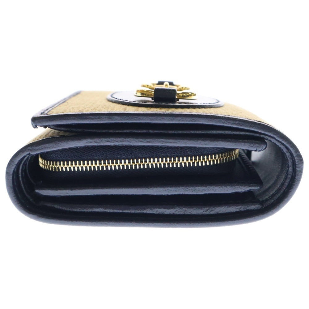 GUCCI(グッチ) ホースビット 2つ折りコンパクトウォレット 財布 キャンバス×レザー ネイビー×ベージュ ゴールド金具 621891