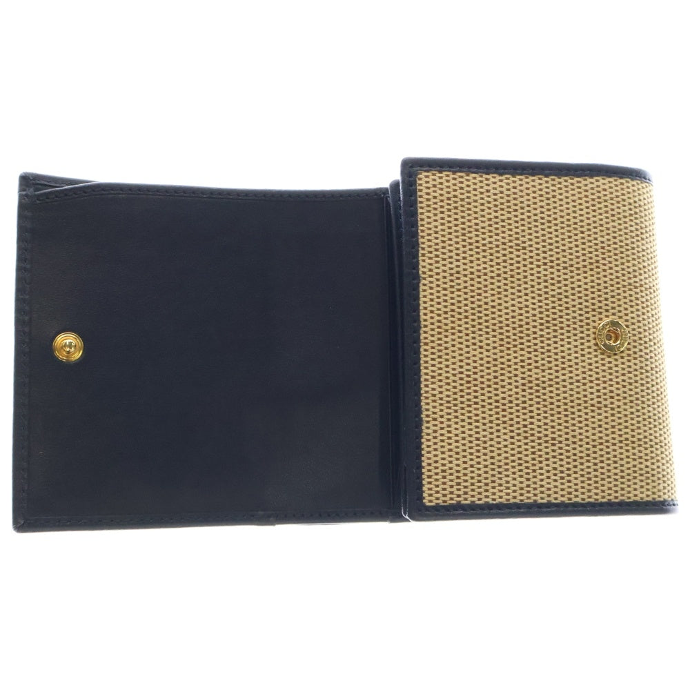 GUCCI(グッチ) ホースビット 2つ折りコンパクトウォレット 財布 キャンバス×レザー ネイビー×ベージュ ゴールド金具 621891