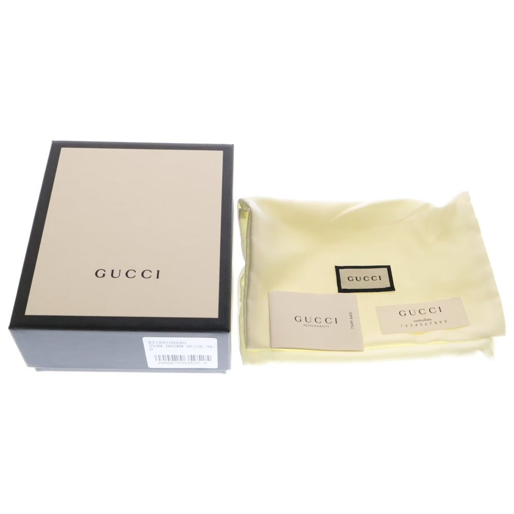 GUCCI(グッチ) ホースビット 2つ折りコンパクトウォレット 財布 キャンバス×レザー ネイビー×ベージュ ゴールド金具 621891