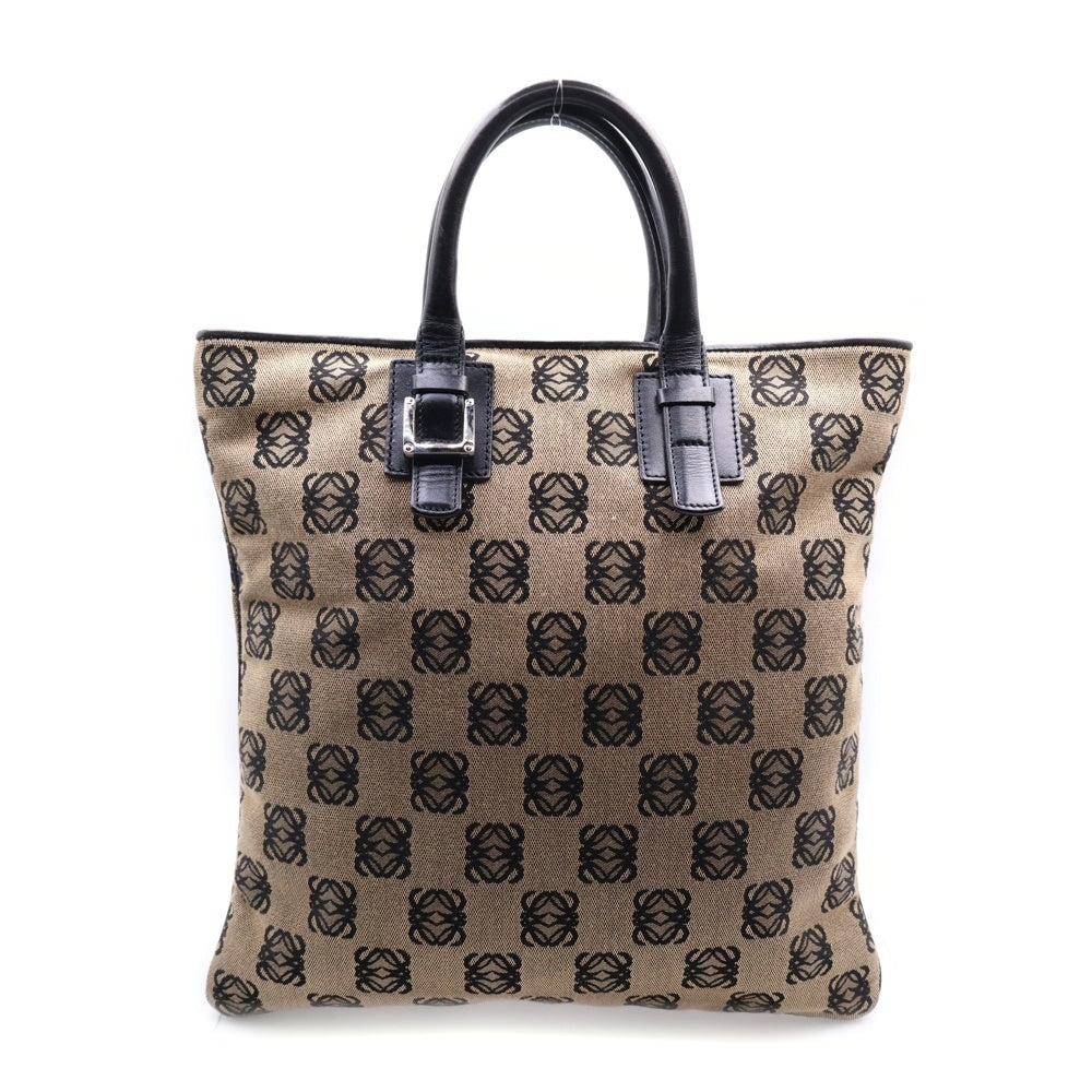LOEWE(ロエベ) アナグラム トートバッグ ハンドバッグ ベージュ×ブラック キャンバス×レザー