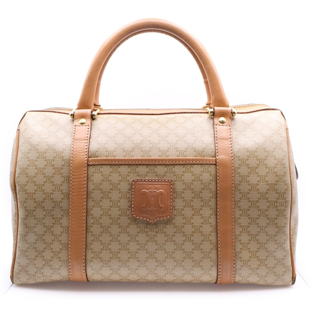 CELINE(セリーヌ) マカダム ミニボストンバッグ ハンドバッグ ゴールド金具 ベージュ PVC キャンバス×レザー