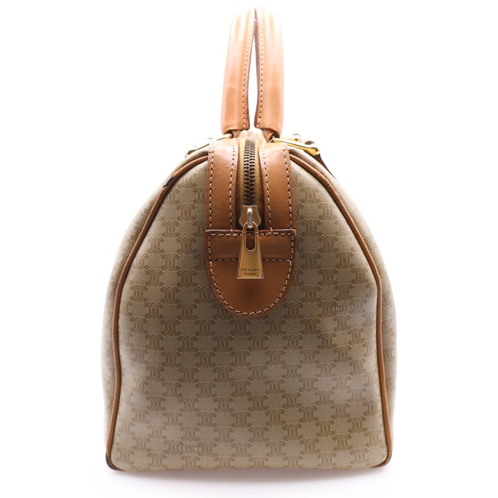 CELINE(セリーヌ) マカダム ミニボストンバッグ ハンドバッグ ゴールド金具 ベージュ PVC キャンバス×レザー