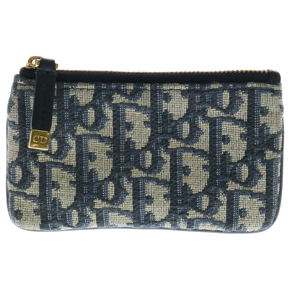 Christian Dior(クリスチャンディオール) オブリーク トロッター コインケース 小物入れ バッグチャーム ケース ゴールド金具 ネイビー キャンバス