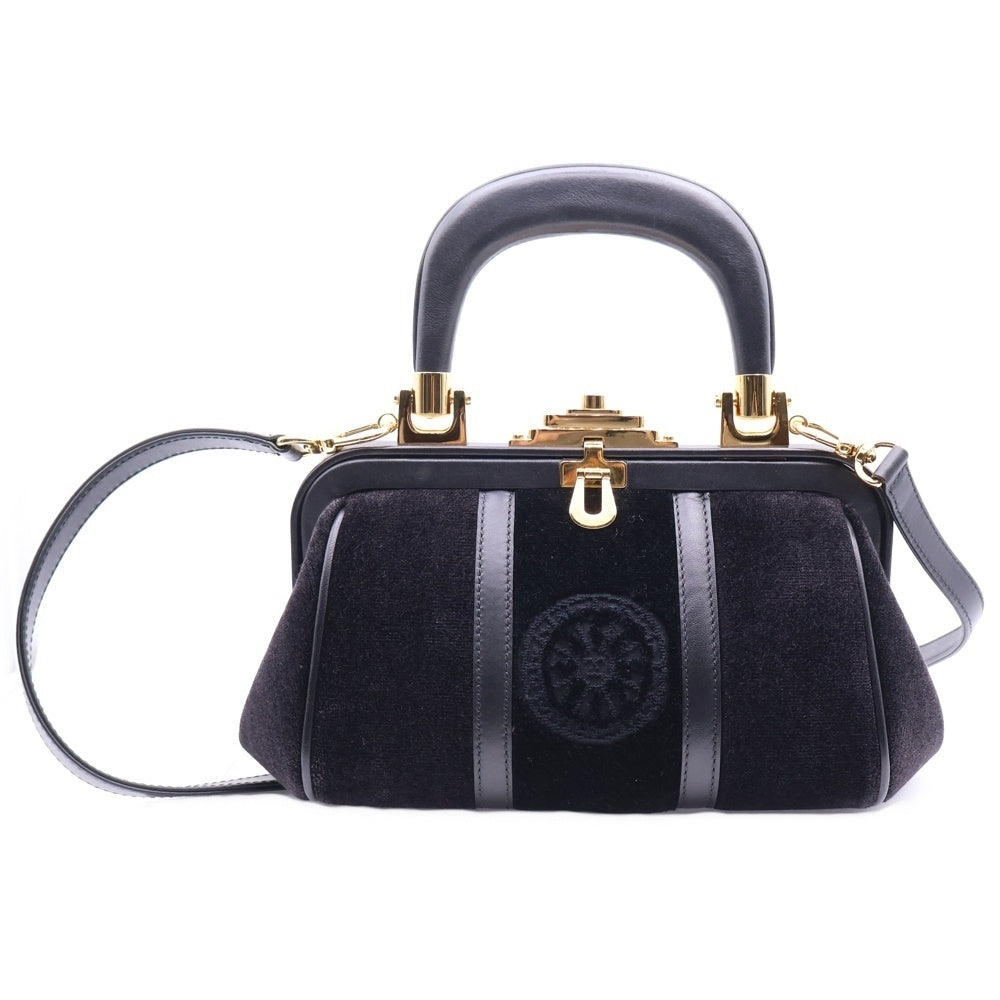 Roberta di camerino(ロベルタ ディ カメリーノ) BAGONGHI S バゴンギ S 2WAY ベロア ベルベット レザー ハンド ショルダーバッグ ゴールド金具 ブラック レディース B11017-163