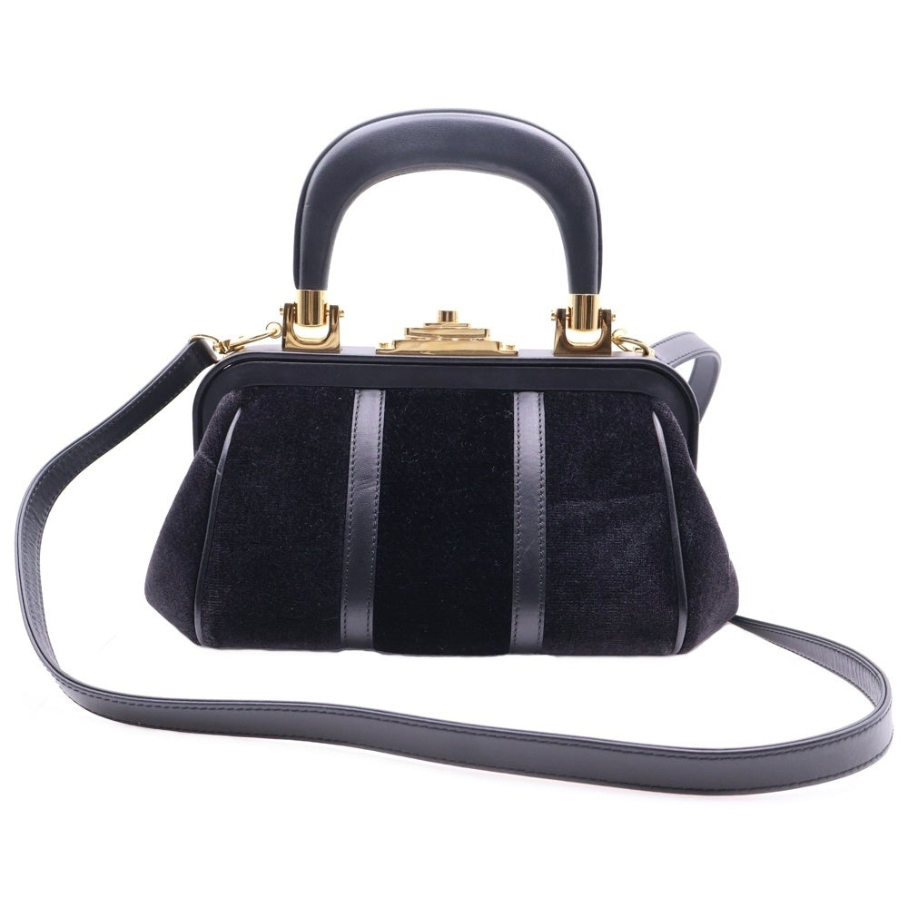 Roberta di camerino(ロベルタ ディ カメリーノ) BAGONGHI S バゴンギ S 2WAY ベロア ベルベット レザー ハンド ショルダーバッグ ゴールド金具 ブラック レディース B11017-163