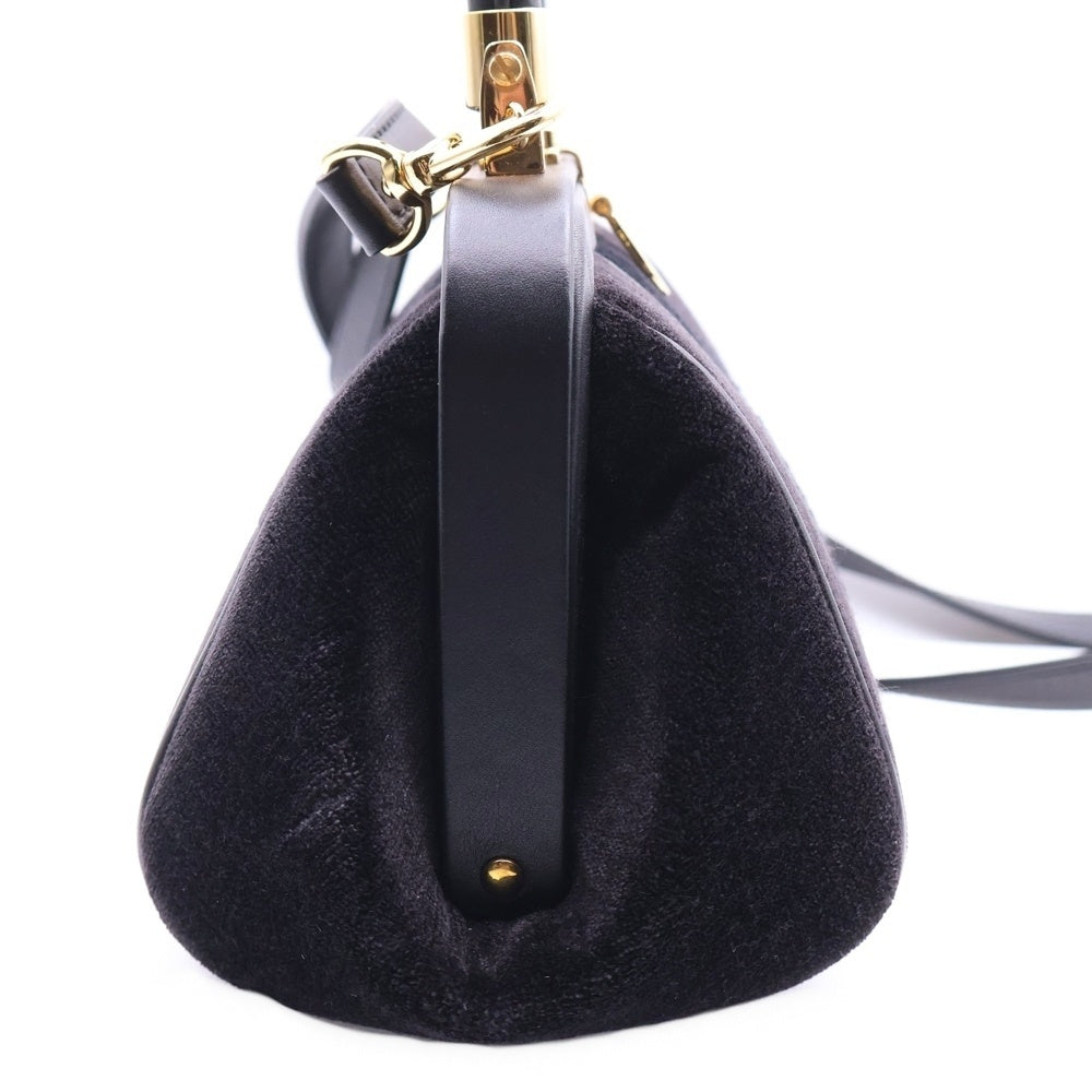 Roberta di camerino(ロベルタ ディ カメリーノ) BAGONGHI S バゴンギ S 2WAY ベロア ベルベット レザー ハンド ショルダーバッグ ゴールド金具 ブラック レディース B11017-163