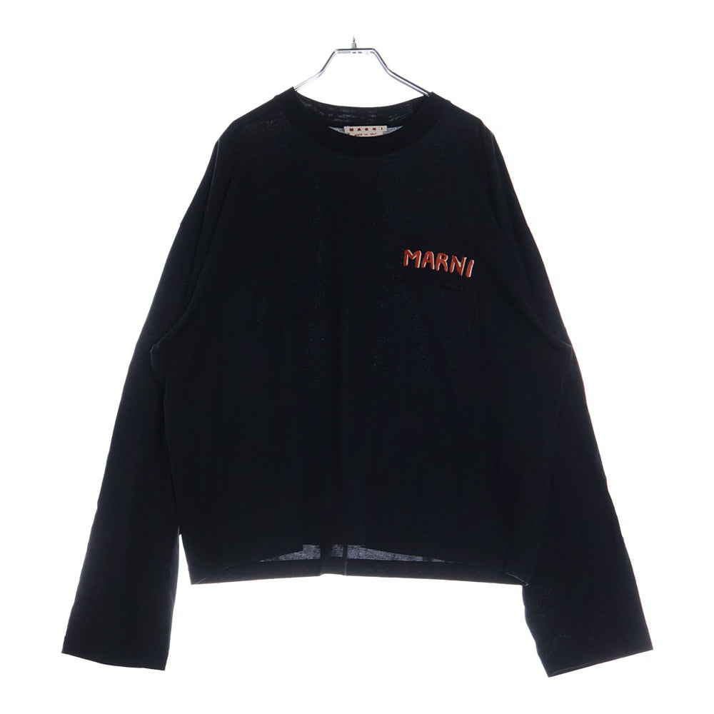 MARNI(マルニ) 25SS ロゴプリント ワッペン ステッチデザイン ロングスリーブ 長袖Tシャツ カットソー ブラック HUMU0325X1 UTC446