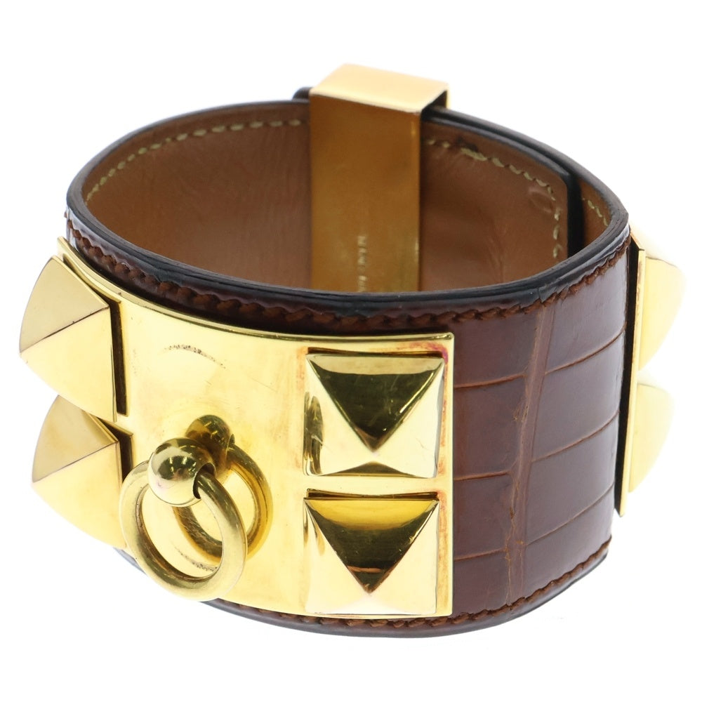 HERMES(エルメス) コリエドシアン バングル ブレスレット ゴールド金具 ブラウン レザー ○C刻印