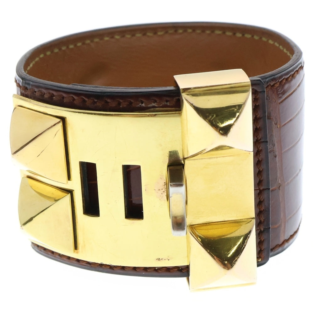 HERMES(エルメス) コリエドシアン バングル ブレスレット ゴールド金具 ブラウン レザー ○C刻印