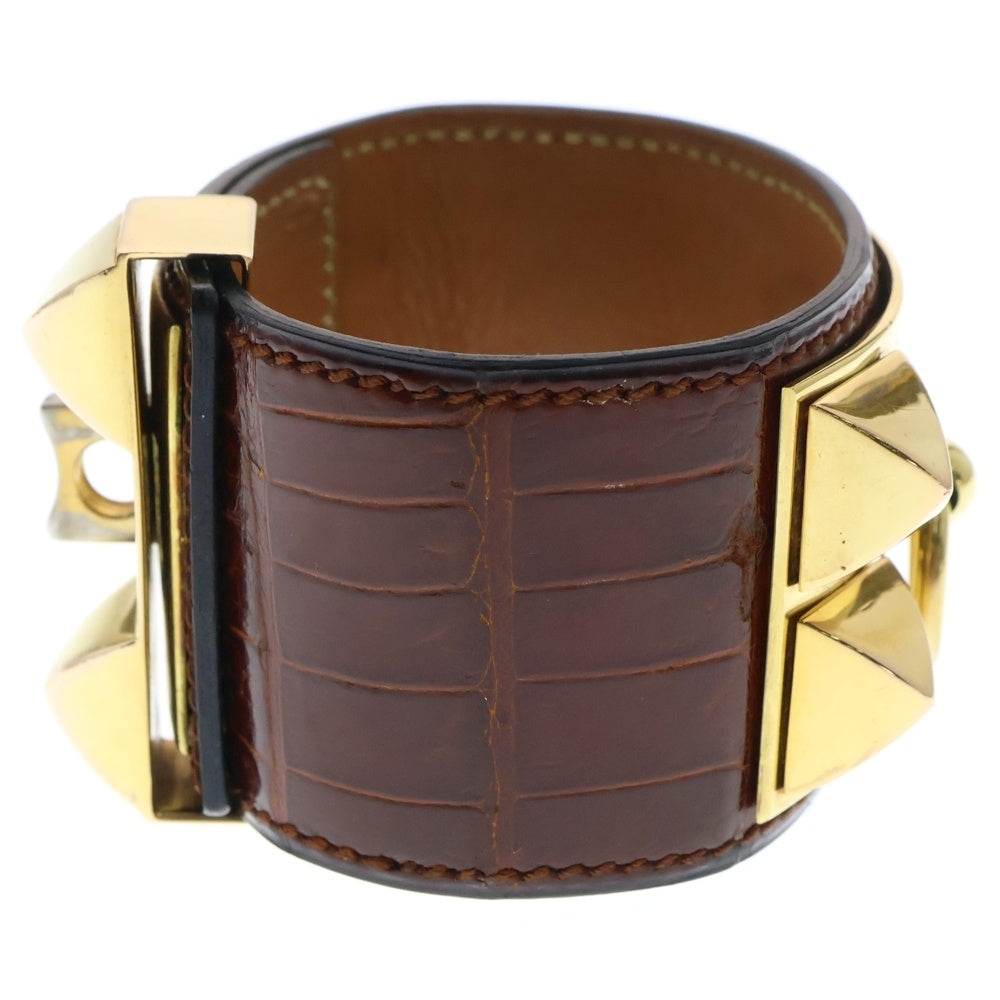 HERMES(エルメス) コリエドシアン バングル ブレスレット ゴールド金具 ブラウン レザー ○C刻印