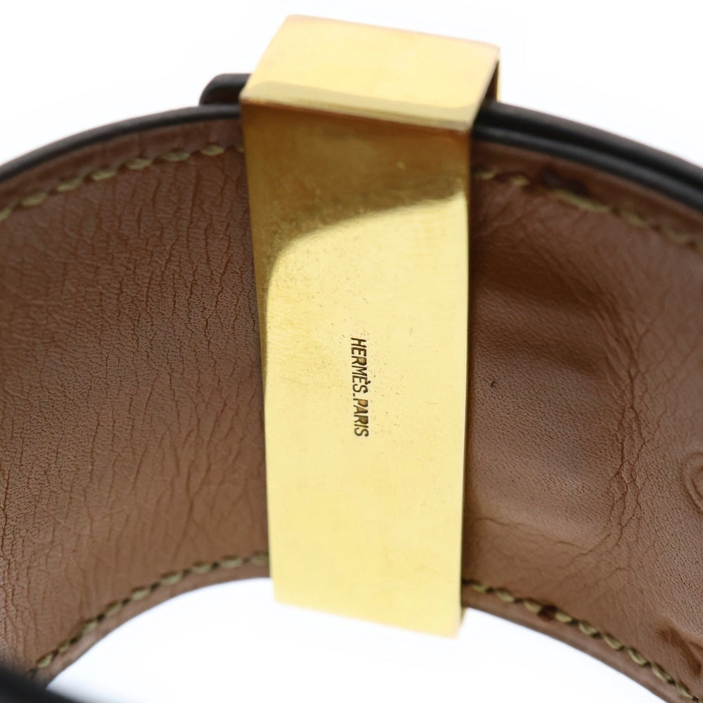 HERMES(エルメス) コリエドシアン バングル ブレスレット ゴールド金具 ブラウン レザー ○C刻印