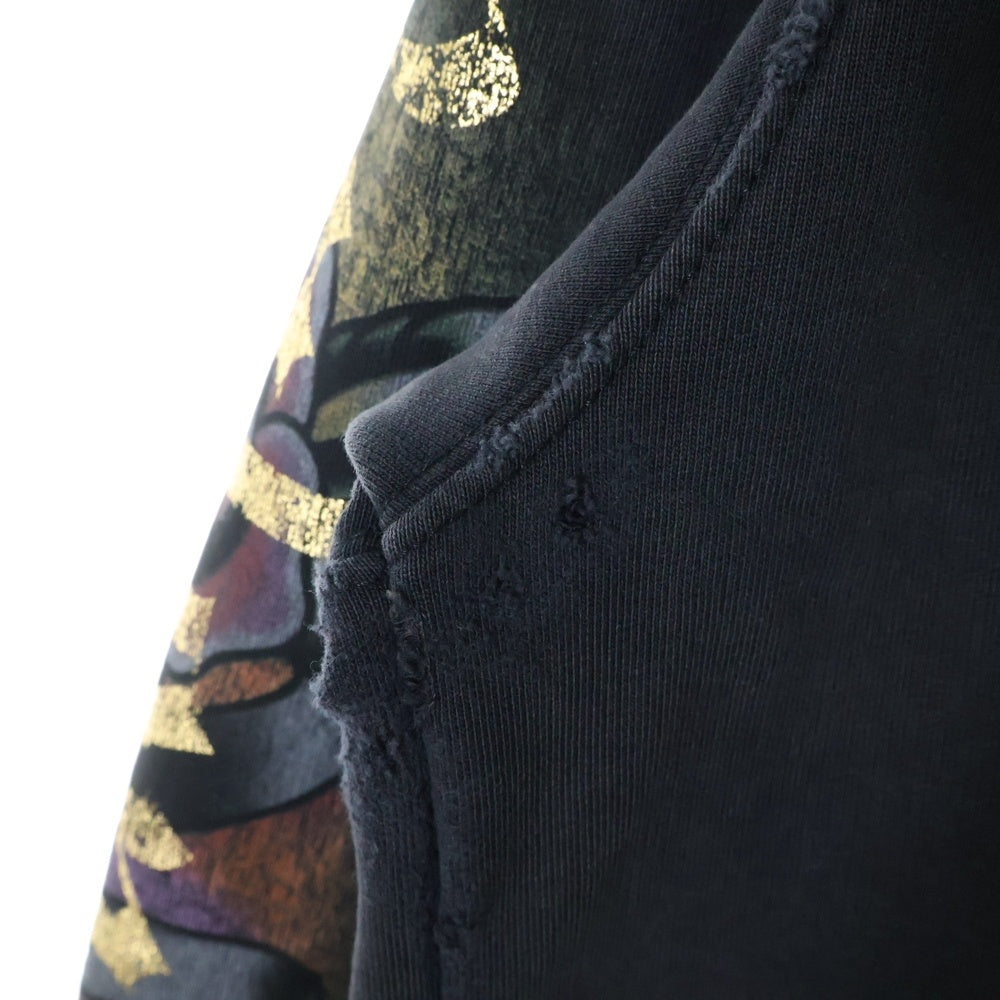 BALENCIAGA(バレンシアガ) 25AW Tacky Tattoo Zip Up Hoodie ダメージ加工 タトゥー ロゴ ラインストーン ジップアップ スウェットパーカー フーディー ブラック 811611 TRVS3