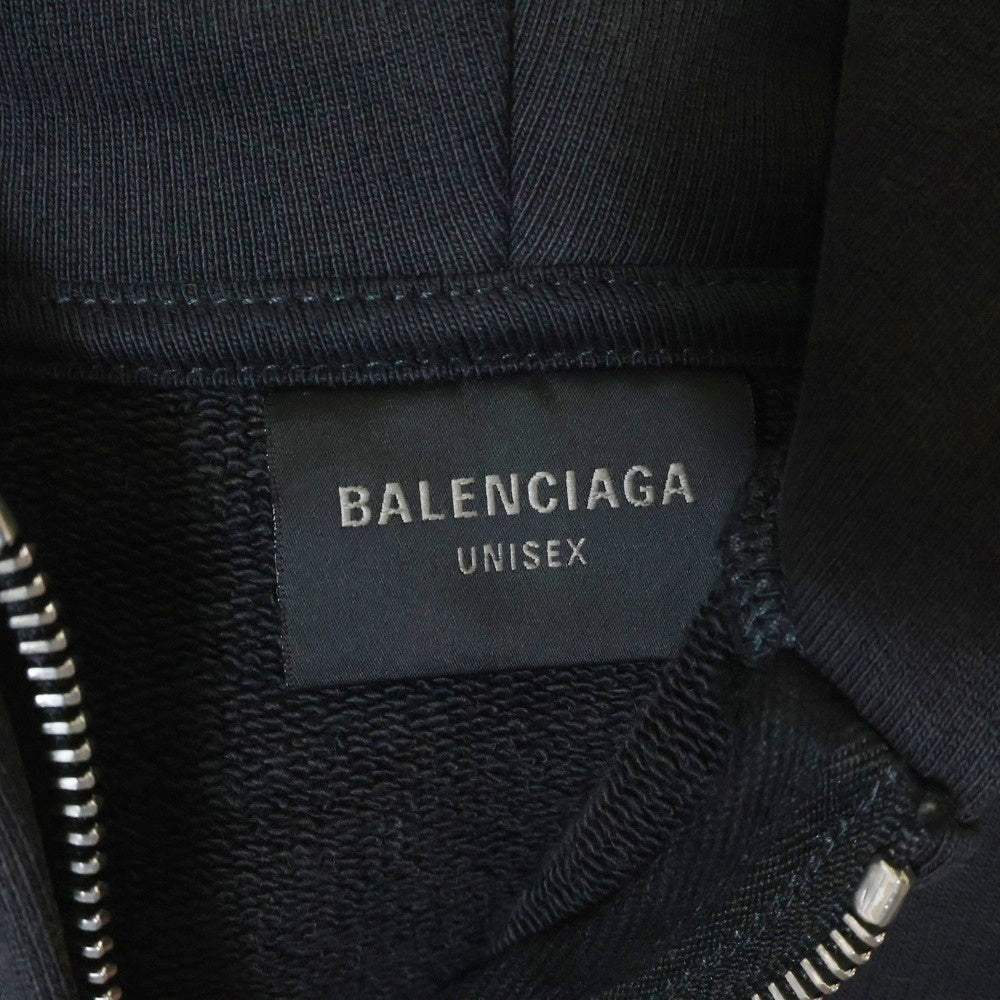 BALENCIAGA(バレンシアガ) 25AW Tacky Tattoo Zip Up Hoodie ダメージ加工 タトゥー ロゴ ラインストーン ジップアップ スウェットパーカー フーディー ブラック 811611 TRVS3