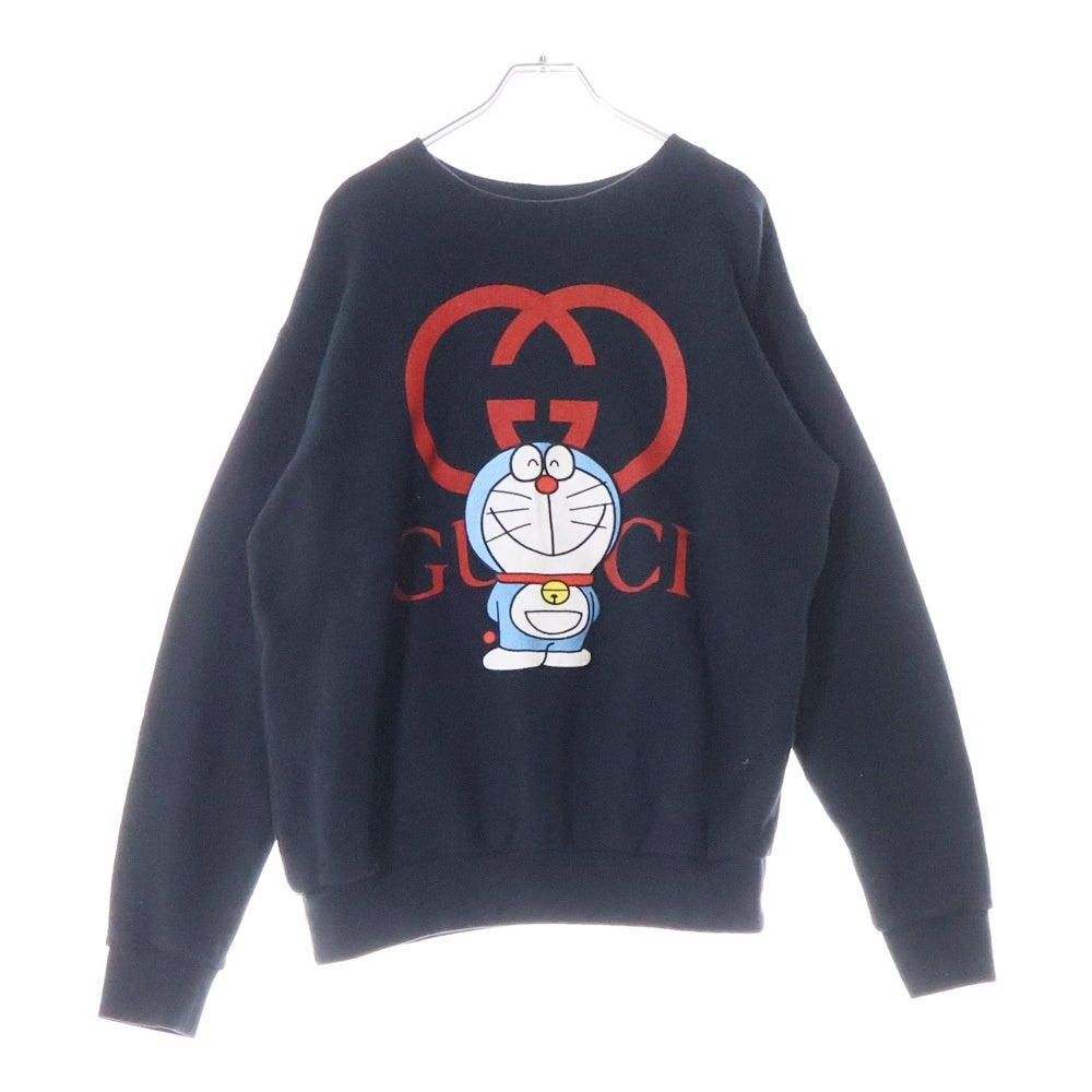 GUCCI(グッチ) ×ドラえもん ロゴプリント エンブロイダリー 刺繍 クルーネック プルオーバースウェットトレーナー ブラック 617964 XJDIC