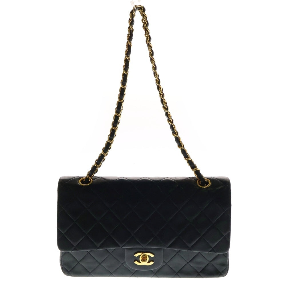 CHANEL(シャネル) マトラッセ25 ダブルフラップ ダブルチェーン ショルダーバッグ ブラック ラムスキン ゴールド金具