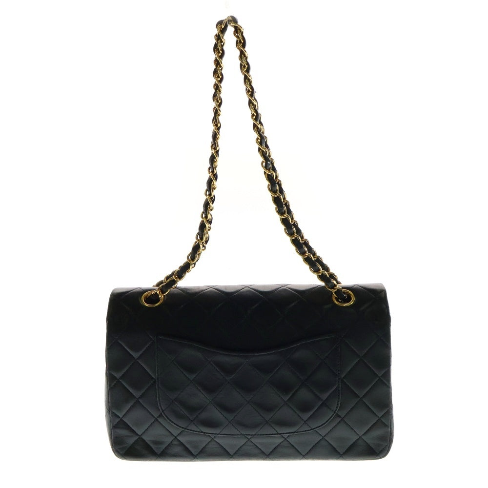 CHANEL(シャネル) マトラッセ25 ダブルフラップ ダブルチェーン ショルダーバッグ ブラック ラムスキン ゴールド金具