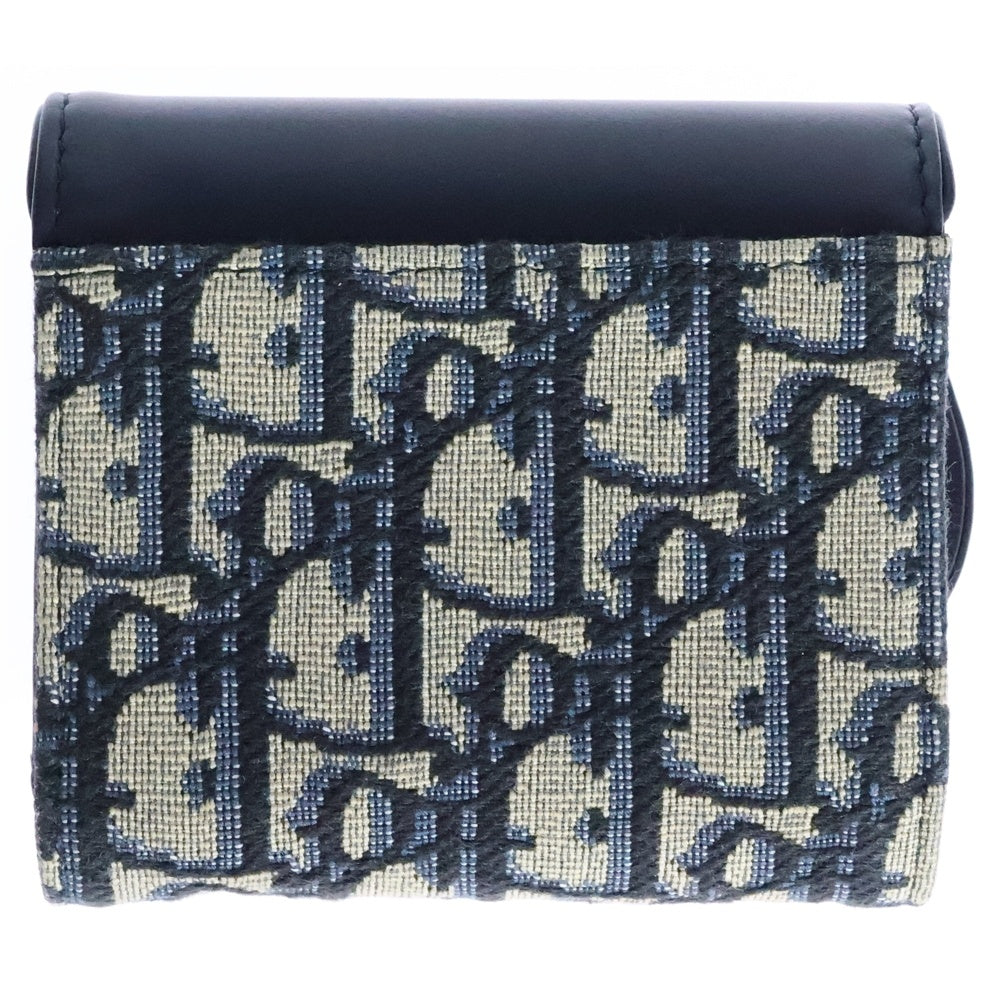 Christian Dior(クリスチャンディオール) サドル ロータスウォレット コンパクトウォレット コインケース 三つ折り財布 ネイビー レザー×キャンバス ゴールド金具S5652CNKO_M928