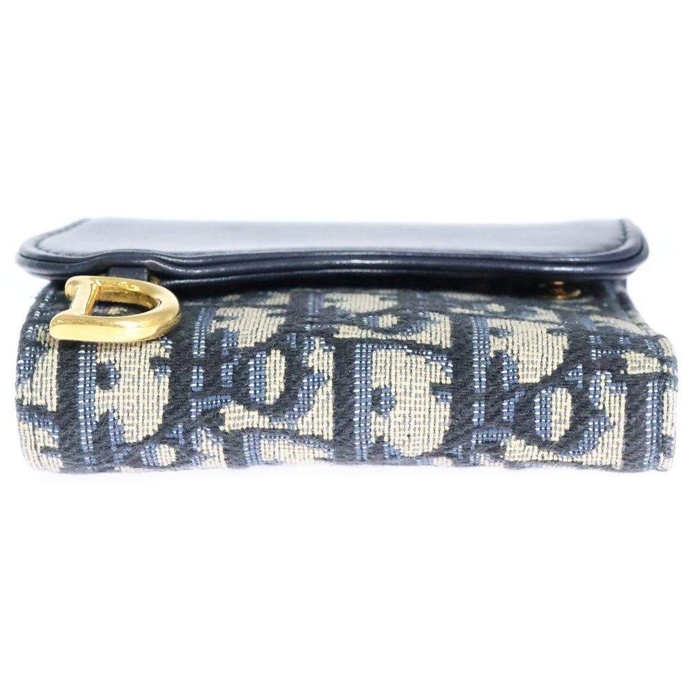 Christian Dior(クリスチャンディオール) サドル ロータスウォレット コンパクトウォレット コインケース 三つ折り財布 ネイビー レザー×キャンバス ゴールド金具S5652CNKO_M928