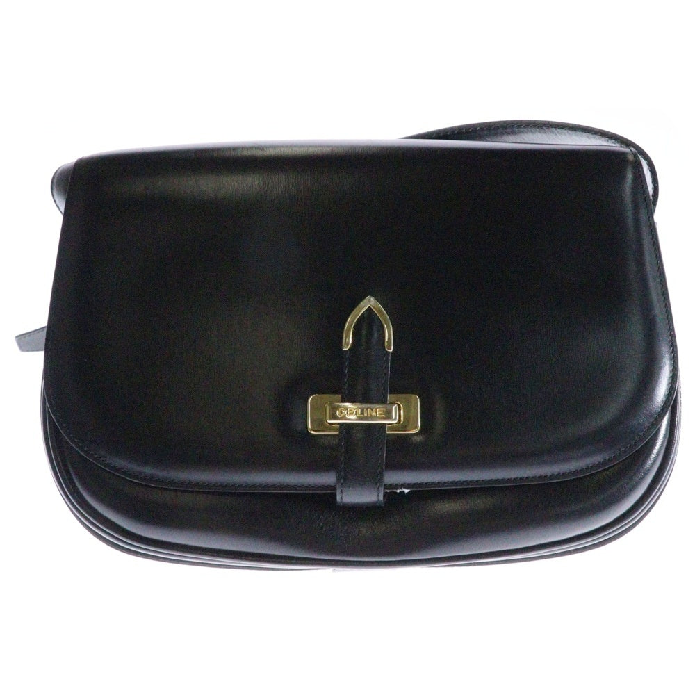 CELINE(セリーヌ) ヴィンテージ ショルダーバッグ ショルダーポシェット 斜め掛けバッグ ブラック ゴールド金具 レザー