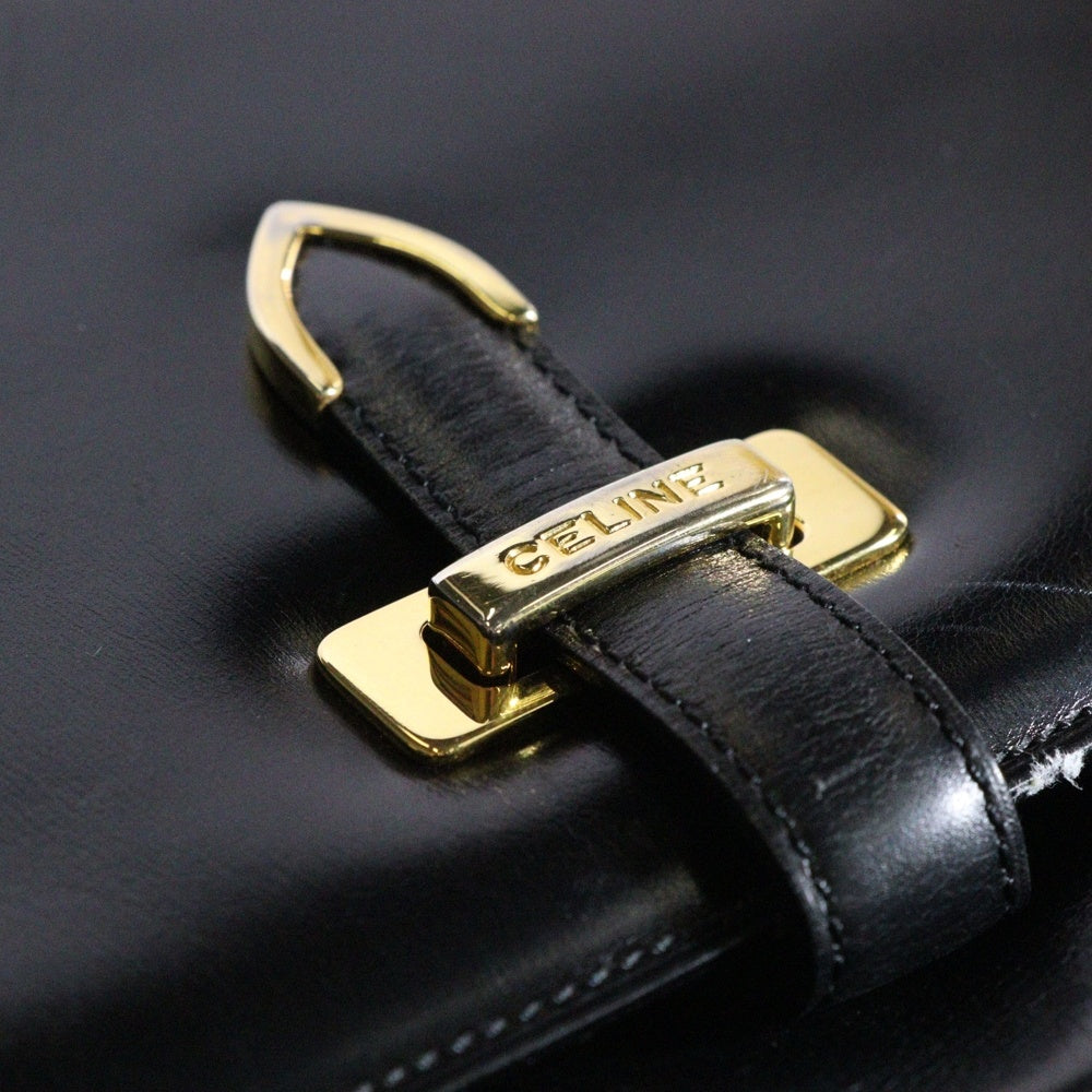 CELINE(セリーヌ) ヴィンテージ ショルダーバッグ ショルダーポシェット 斜め掛けバッグ ブラック ゴールド金具 レザー