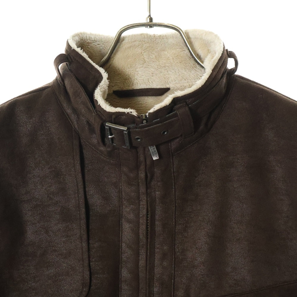 BURBERRY BLACK LABEL(バーバリー ブラックレーベル) スウェードレザー ボアライニング ムートン ジップアップジャケット ブラウン