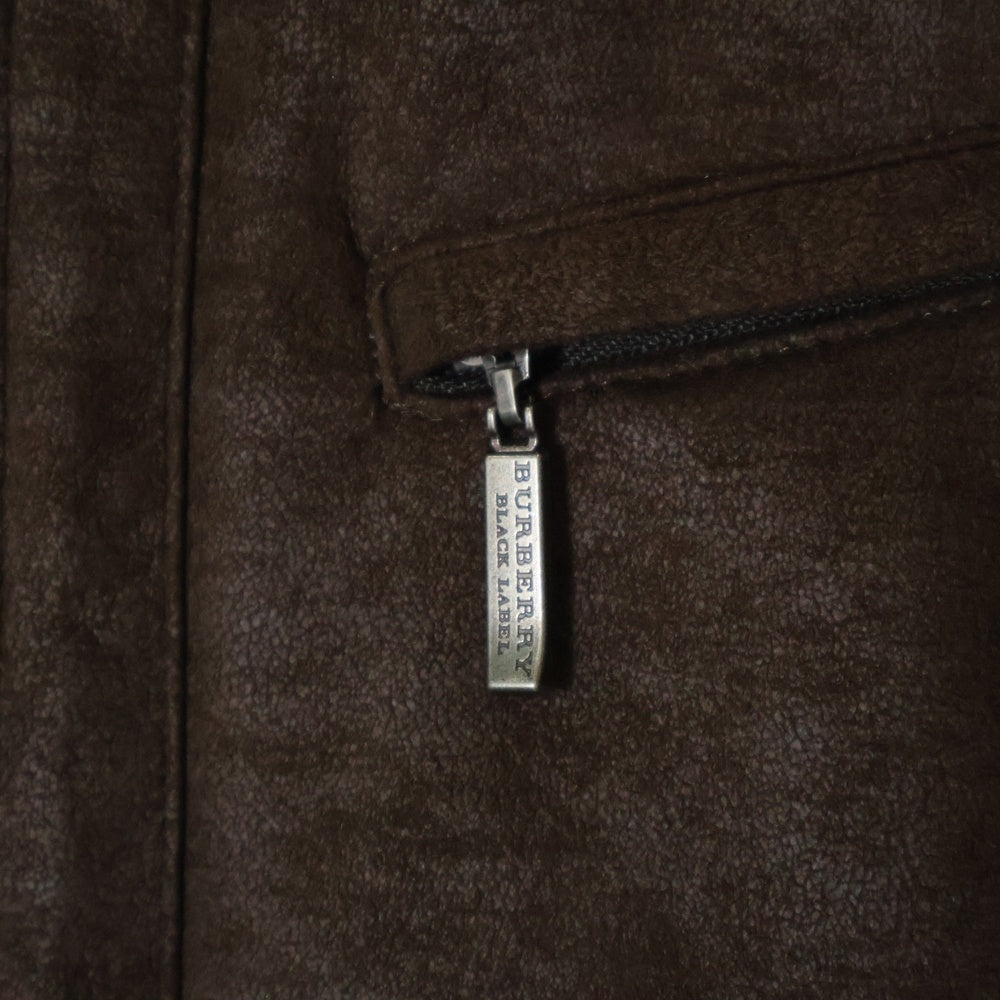 BURBERRY BLACK LABEL(バーバリー ブラックレーベル) スウェードレザー ボアライニング ムートン ジップアップジャケット ブラウン