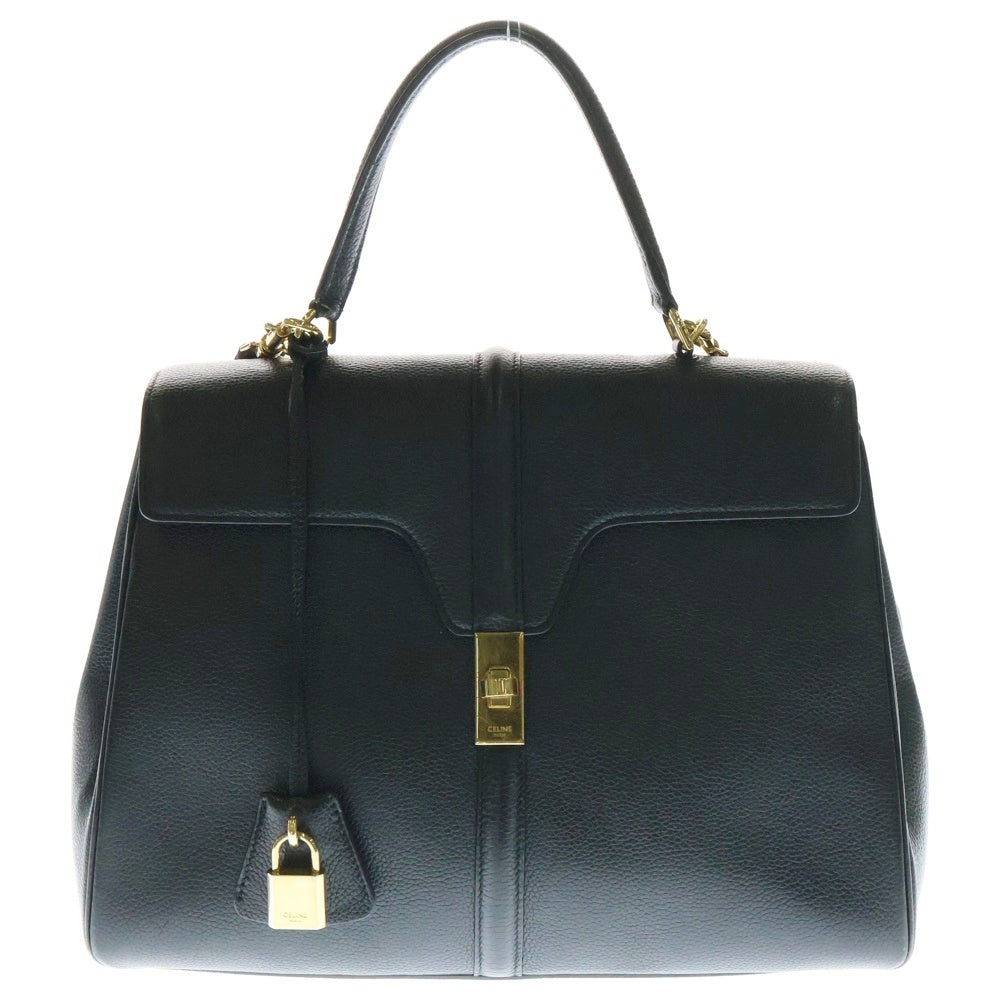 CELINE(セリーヌ) クラシック16 セーズ ミディアム 2WAY レザーハンドバッグ ショルダーバッグ ブラック レディース